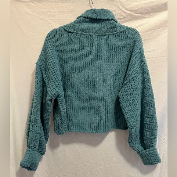 Free people cropped turquoise sweater and top for winter, Christmas, fall! - Picture 2 of 6
